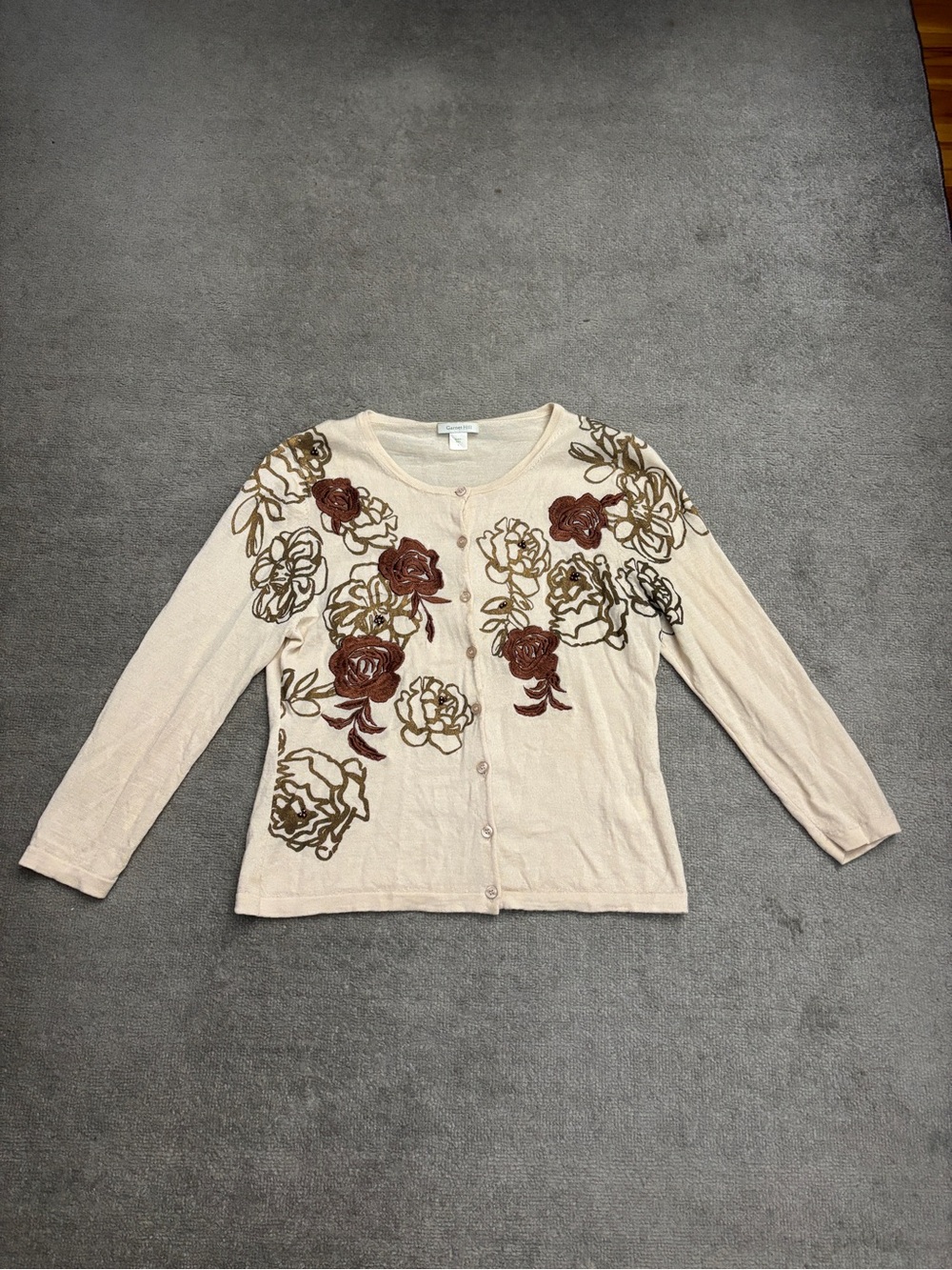 Garnet Hill Merino Wool Embroidered Cardigan Sweater Floral Fairy Cottagecore